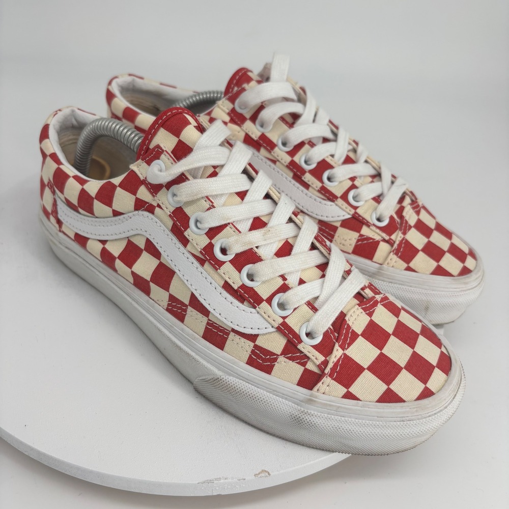 Vans Checkerboard Sneakers Men 6.5 Women 8 Red Canvas Skater Streetwear style 36